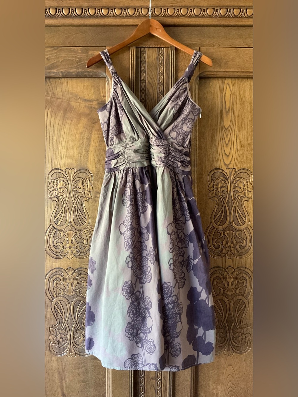ARYEH Floral V-Neck/V-Back Floral Print A-Line Party Dress with Two Side Pockets